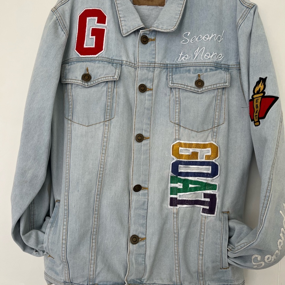 Y2K Rue21 Embroidered Denim Jacket Colorful Patches Sayings Jean Jacket Size XXL - Picture 4 of 14